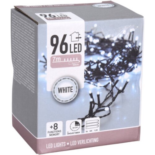 Éclairage LED avec minuterie | 96 LED | 7 mètres | Lumière blanche | 8 positions