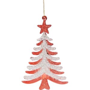 Decorative pendant with glitter - Christmas tree - 13 x 13 cm - Red