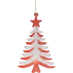 Pendant décoratif avec paillettes - arbre de Noël - 13 x 13 cm - rouge