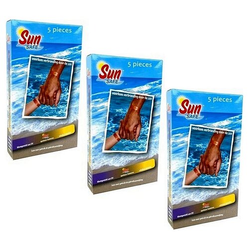 3-Pack Sunsafe UV Polsband 5 stuks (totaal 15 UV-polsbandjes) - Zonnebrand