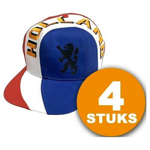 Oranje Feestpet | 4 stuks Pet "Holland" | Feestkleding EK/WK Voetbal| Rood-Wit-Blauw | Oranje Versiering Versierpakket Nederlands Elftal Oranjepakket