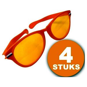 Holland Happiness Orange Party Glasses | 4 pieces of orange glasses "Megabril" | Party clothing WK ​​Voetbal 2022 | Orange decoration decorative package Dutch national team orange package