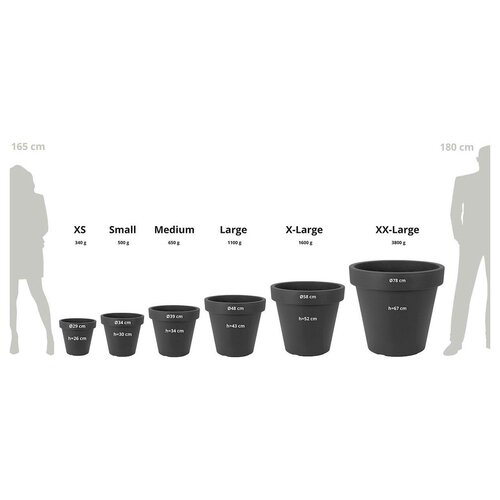 Set von 4 Stück Plastikblütenpot -Anthrazit Ø48 cm - Doppel -Walled - Höhe 43 cm