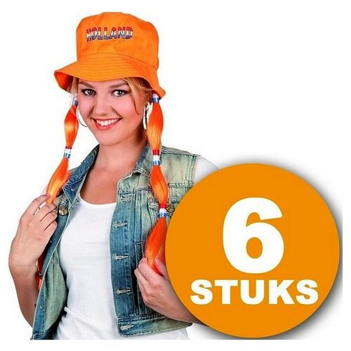 Orange Partyhut | 6 Stück orangefarbener Hut mit Zöpfen | Partykleidung WM 2022 | Orange Dekoration Dekorationspaket Niederländische Nationalmannschaft Orange Paket