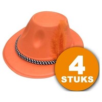 Orange Feesthoed | 4 pieces orange hat with feather | Party supplies Orange Headpiece | Party clothing WK ​​Voetbal 2022 | Orange decoration decorative package Dutch national team orange package