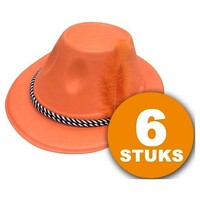 Oranje Feesthoed | 6 stuks Oranje Hoed met Veer | Feestartikelen Oranje Hoofddeksel | Feestkleding EK/WK Voetbal