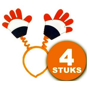 Oranje Diadeem | 4 stuks Oranje Diadeem met Handjes | Feestartikelen Oranje Hoofddeksel | Feestkleding EK/WK Voetbal