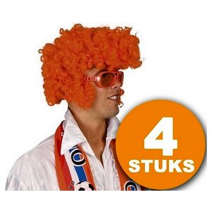 Orange Perücke | 4 Stück Orange Party Perücke "Rockstar" | Partyzubehör Orangefarbener Kopfschmuck | Partykleidung WM 2022 | Orange Dekoration Dekorationspaket Niederländische Nationalmannschaft Orange Paket