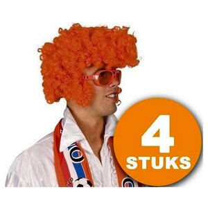 Oranje Pruik | 4 stuks Oranje Feestpruik "Rock Star" | Feestartikelen Oranje Hoofddeksel | Feestkleding EK/WK Voetbal