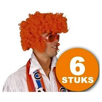 Perruque orange | 6 pièces Orange Party Wig "Rock Star" | Fournitures de fête Orange Headpice | Vêtements de fête WK Voetbal 2022 | Paquet décoratif décoration orange