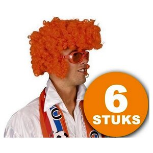 Oranje Pruik | 6 stuks Oranje Feestpruik "Rock Star" | Feestartikelen Oranje Hoofddeksel | Feestkleding EK/WK Voetbal