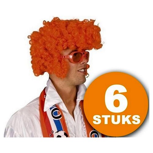 Perruque orange | 6 pièces Orange Party Wig "Rock Star" | Fournitures de fête Orange Headpice | Vêtements de fête WK Voetbal 2022 | Paquet décoratif décoration orange