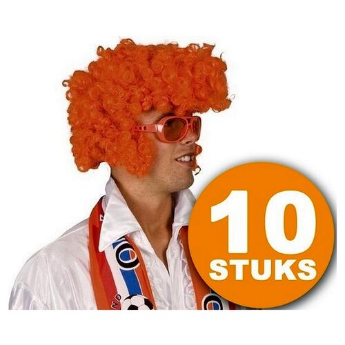 Perruque orange | 10 pièces Orange Party Wig "Rock Star" | Fournitures de fête Orange Headpice | Vêtements de fête WK Voetbal 2022 | Paquet décoratif décoration orange