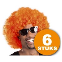 Orange Perücke | 6 Stück Orange Party Perücke "Afro" | Partyzubehör Orangefarbener Kopfschmuck | Partykleidung WM 2022 | Orange Dekoration Dekorationspaket Niederländische Nationalmannschaft Orange Paket