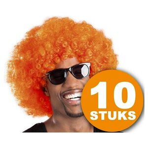 Orange Perücke | 10 Stück Orange Party Perücke "Afro" | Partyzubehör Orangefarbener Kopfschmuck | Partykleidung WM 2022 | Orange Dekoration Dekorationspaket Niederländische Nationalmannschaft Orange Paket