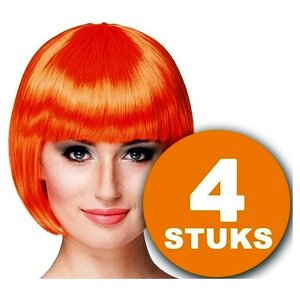 Oranje Pruik | 4 stuks Oranje Feestpruik "Cabaret" | Feestartikelen Oranje Hoofddeksel | Feestkleding EK/WK Voetbal
