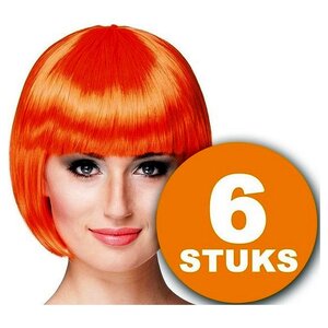 Oranje Pruik | 6 stuks Oranje Feestpruik "Cabaret" | Feestartikelen Oranje Hoofddeksel | Feestkleding EK/WK Voetbal