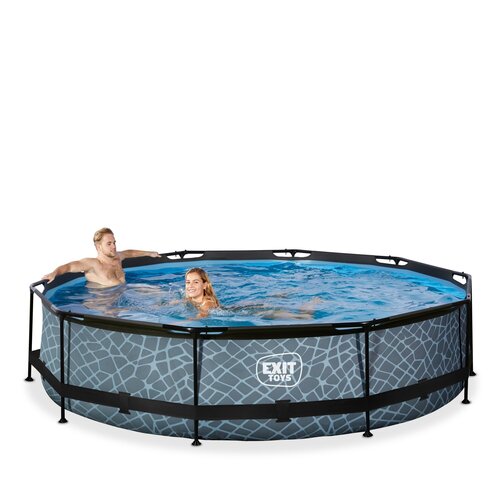 Ausgangsspielzeug Schwimmbad Ø360 cm - Höhe 76 cm mit Filterpumpe - grau mit blau