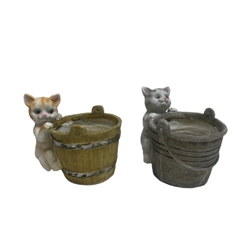 Flower pot cat 19 x 18 cm - Beige/Gray