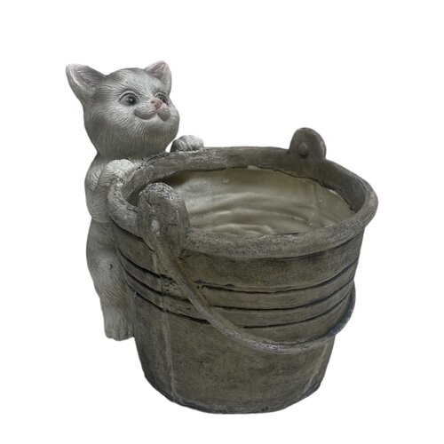 Flower pot cat 19 x 18 cm - Beige/Gray