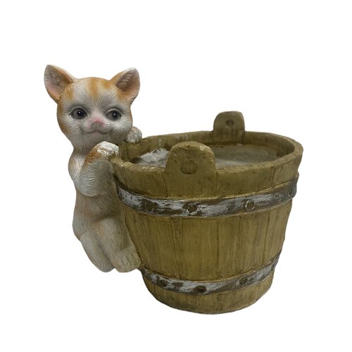 Pot de fleur chat 19 x 18 cm - beige / gris