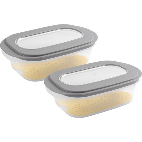 Sunware Boîte à Fromages Sunware Transparent/Gris avec couvercle - Lot de 2 pièces