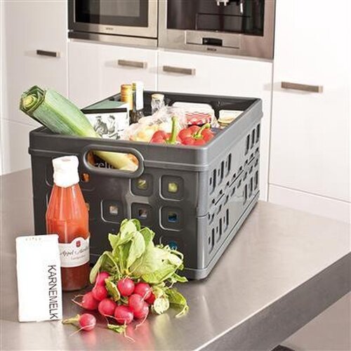 Sunware Sunware Quadratische Faltkiste Anthrazit 32 Liter – 49 x 36 x H24,5 cm – Set bestehend aus 2 Stück