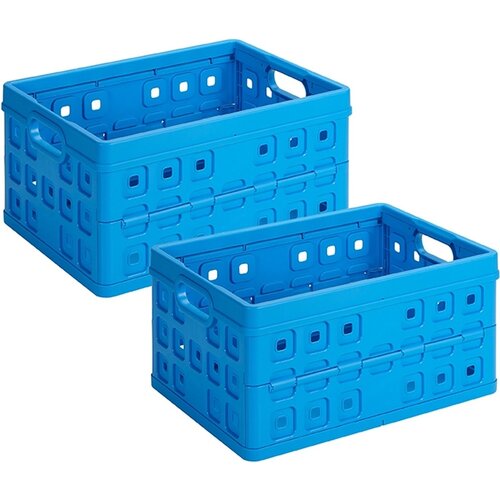 Sunware Sunware Square Folding Crate Blue 32 Liter - 49 x 36 x H24.5 cm - Set of 2 pieces