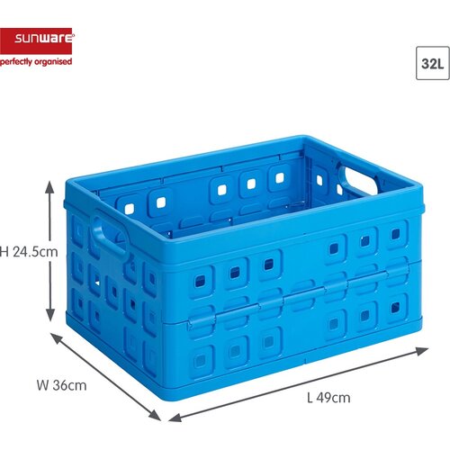 Sunware Sunware Square Folding Crate Blue 32 Liter - 49 x 36 x H24.5 cm - Set of 2 pieces