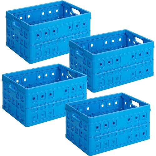 Sunware Sonnenwaren quadratische Klappkiste Blau 32 Liter - 49 x 36 x H24.5 cm - Set von 4 Teilen