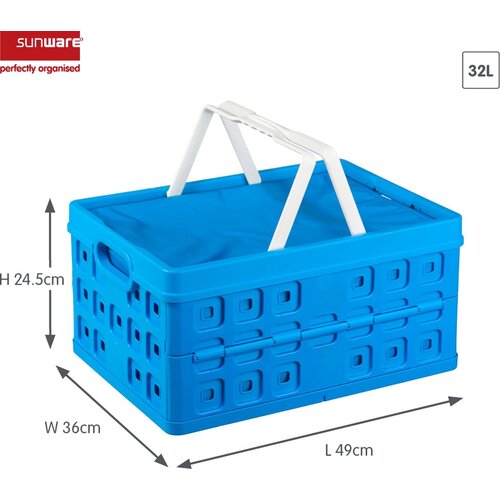 Sunware Sunware Square Pliage Crate bleu 32 litres - 49 x 36 x 24,5 cm - Ensemble de 2 pièces