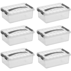 Sunware Caja de almacenamiento Sunware Q-line transparente/gris de 4 litros - Juego de 6 piezas Sunware Caja de almacenamiento Sunware Q-line transparente/gris de 4 litros - Juego de 6 piezas