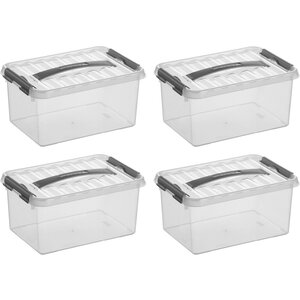 Sunware Sunware Q-line Opbergbox Transparant/Grijs 6 liter - Set van 4 stuks