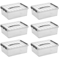 Sunware Q-line Storage box Transparent/Gray 12 liters - Set of 6 pieces