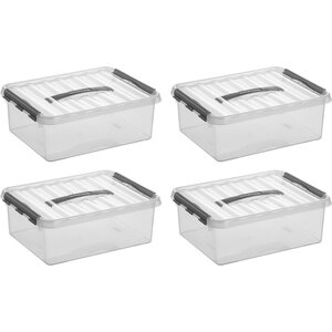 Sunware Sunware Q-line Opbergbox Transparant/Grijs 12 liter - Set van 4 stuks
