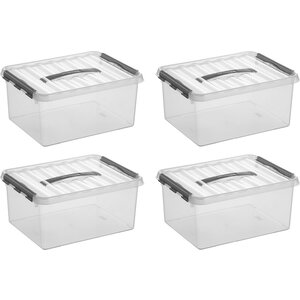 Sunware Sunware Q -Line Storagebox Transparent/Gray 15 liters - Set of 4 pieces