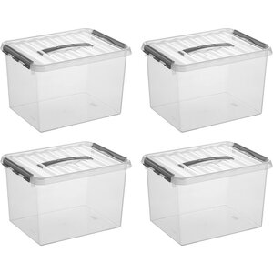 Sunware Sunware Q -line Storagebox transparent / gris 22 litres - Ensemble de 4 pièces