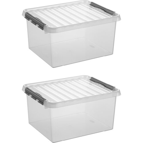 Sunware Sunware Q-line Opbergbox Transparant/Grijs 36 liter - Set van 2 stuks
