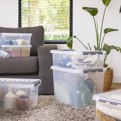 Sunware Sunware Q -Line Storagebox Transparent/Gray 36 Liter - Set of 4 pieces