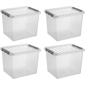 Sunware Sunware Q -line Storagebox transparent / gris 52 litres - Ensemble de 4 pièces