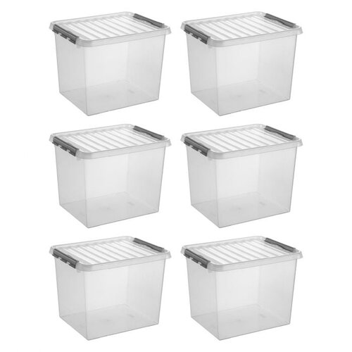 Sunware Sunware Q - Boîte de rangement en ligne transparente / gris 52 litres - Ensemble de 6 pièces