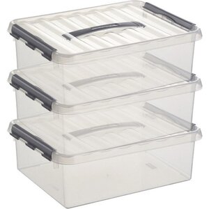 Sunware Sunware Q-line Storage box Transparent/Gray 10 liters - Set of 3 pieces