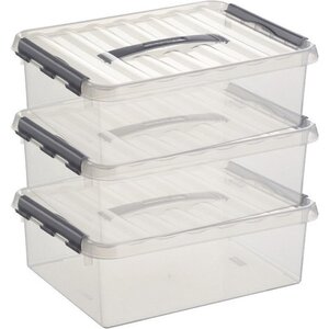 Sunware Sunware Q -Line Storage box Transparent/Gray 10 liters - Set of 3 pieces