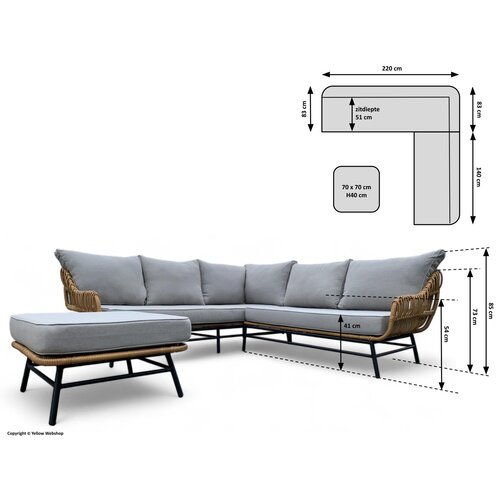 Mondial Living Lounge set / Corner set Orion Bamboo with stool