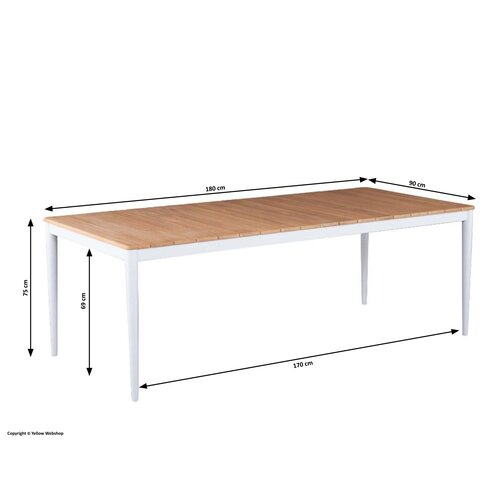 Mondial Living Table de jardin Sandro 180 x 90 cm | Cadre en aluminium blanc