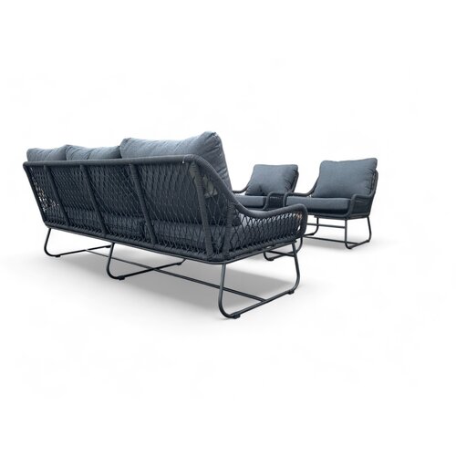 Mondial Living Gartenset / Loungeset Rio Schwarz geflochtenes Seil - Kissen Anthrazit