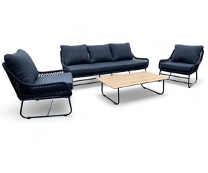 Set Mobili Da Giardino In Corda Intrecciata – 5 Pezzi Con Divano, Poltrone E Tavoli In Vetro Temperato, Cuscini Inclusi, Colore Cachi