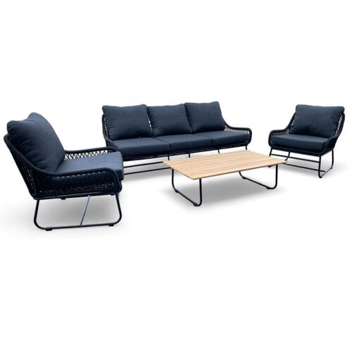 Mondial Living Tuinset / Loungeset Rio Zwart gevlochten Touw - Kussens Antraciet