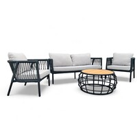 Tuinset / Loungeset Greenwood Zwart gevlochten Touw - Kussens Grijs