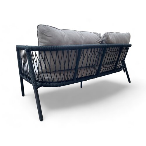 Mondial Living Tuinset / Loungeset Greenwood Zwart gevlochten Touw - Kussens Grijs